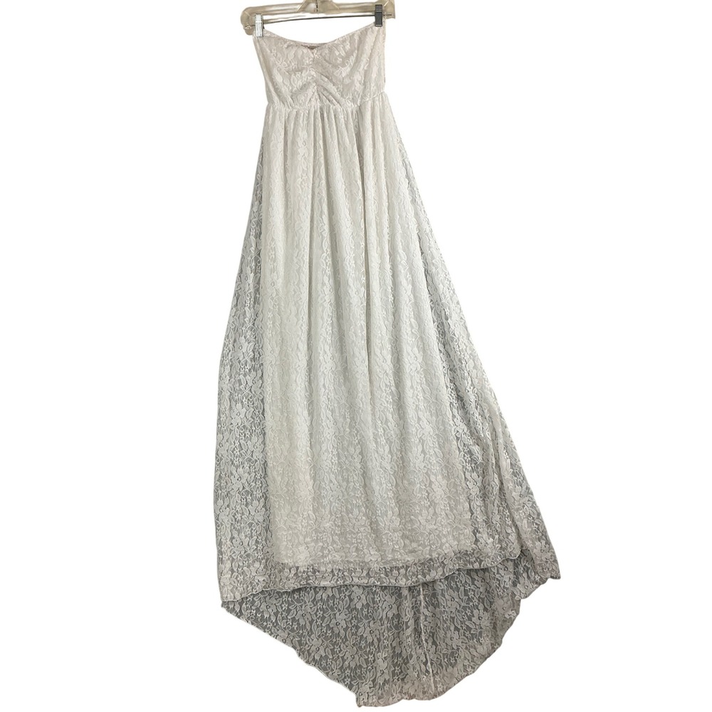 Lace Strapless Hi-Lo Dress Women's‎ Medium White Party Cocktail Wedding